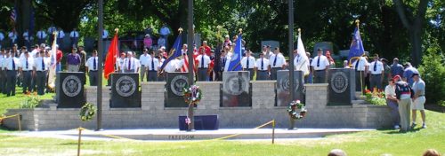 monument with flags